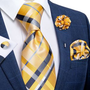 Noeuds papillon classique jaune rayé Plaid soie pour hommes mouchoir boutons de manchette broche broche accessoires de mariage cadeau livraison directe 230718