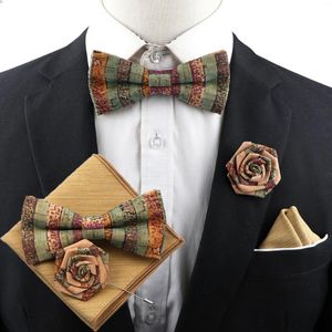 Nœuds papillons en bois de liège, ensemble de cravates pour hommes, nouveauté florale faite à la main, couleur unie, broche pour marié, fête de mariage, accessoires de costume rétro
