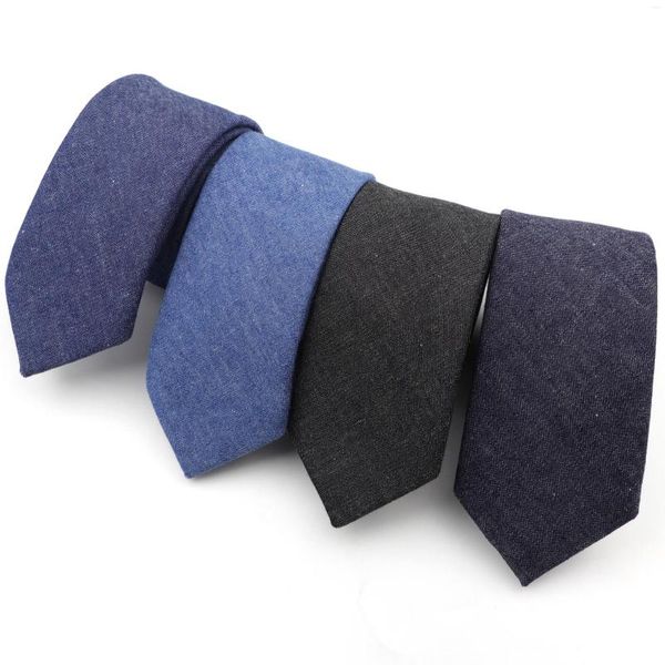 Bow Ties Cotton Denim Men's Black Blue Color Color Tie étroite 6 cm Largeur Colde Slim Skinny Crave Caves de commerce épaisses