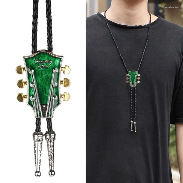 Bow Ties Cowboy Coldie Guitar Head Pendant Bolo Tie pour music Lover Shirt Sweater Decors