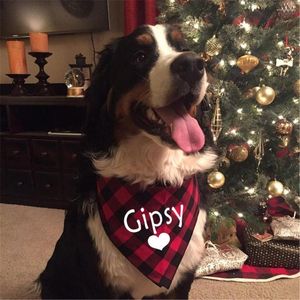 Boogbanden aangepaste naam katoen rood plaid honden sjaal sjaal kerst gepersonaliseerde bandana puppy geschenken decoraties