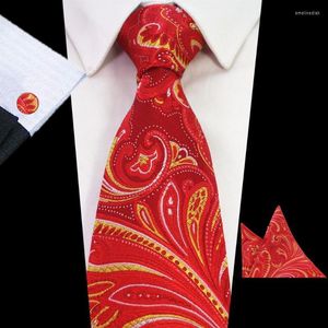 Noeuds papillon Design ensemble de cravate pour hommes 8 cm vert dégradé soie Gravata poche carré rouge mouchoir boutons de manchette cravateBow Emel22