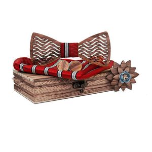 Bow Ties Design houten holle houten set vrouwen bowtie pocket square manchetjesbroche voor mannen cravate kerstcadeau