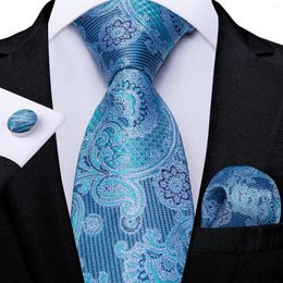 Strikjes Designer Blauw Paisley Bloemen Zijde Voor Mannen Luxe Bruiloft Accessoires mannen Stropdas Set Zakdoek Manchetknopen Gift