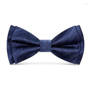 Bow Ties Designer Two Layer Bowtie voor mannen topkwaliteit bruidegom bruidspartij vlinder stropdas set pocket cadeau box blauw zwart