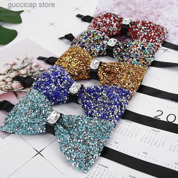 Pajaritas Diamante Negro Rojo Pajarita Hombres para Rhinestone Collar Hombres Bowtie Crystal Chaton Super Cool Luxury Wedding Party Pajaritas Mariposa Y240329