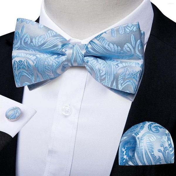 Bow Ties Dibangu Fashion Blue Paisley Bowtie Mandkerchief manchenks Set for Man Wedding Business Party Luxury Pré-attaché Men's Tie Cadeaux