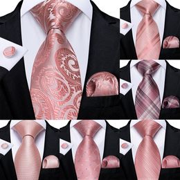 Pajaritas DiBanGu moda melocotón rosa hombres regalos corbata Clip pañuelo gemelos Coral 100 seda corbata Gravat negocios boda fiesta conjunto 230718