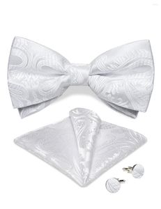 Strikjes DiBangu Luxe Pre-gebonden Bowtie Voor Man Vrouwen Bruiloft Bruidegom Wit Paisley Verstelbare mannen Stropdas Pocket vierkante Manchetknopen Sets