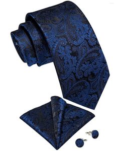 Strikjes Dibangu Marineblauw Paisley Zijden Stropdas Set Voor Mannen Bruiloft Accessoires Zakdoek Manchetknopen Gift Drop Groothandel