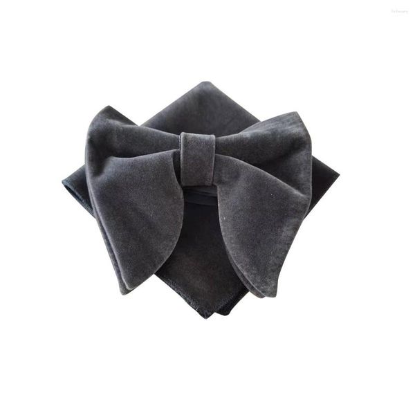 Pajaritas Dk Grey Velvet Hombres de gran tamaño Azul sólido Big Bowtie Tuxedo Tie Hanky Set Traje Accesorios Fit Group Muchos colores al por mayor