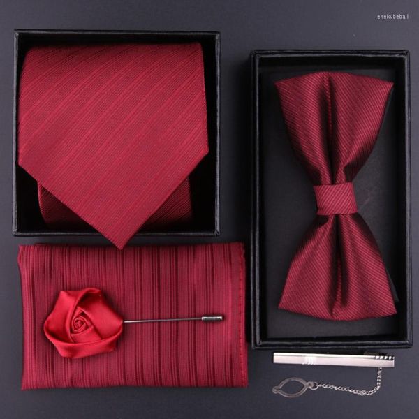 Noeuds papillon robe 5 pièces cravate rouge hommes formel affaires décontracté carré écharpe Clip spécial soie et emballage cadeau 7-12cm largeur