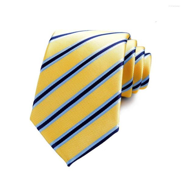 Bow Ties Elegant 8cm Mens Necktie Yellow Striped for Men Shirt Polyester Jacquard Neckwars Business Party Party