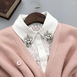 Noeuds papillon élégant broderie faux col pour femme chemise chemisier vintage détachable demi faux collier cravate