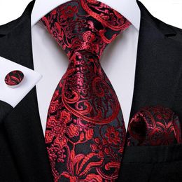 Bow Ties Elegant Red Floral Floral Men's 8cm Tie Set Set Mouchier Cuffers Gift pour mari Business Wedding Party Accessoires Cravat Wholesale