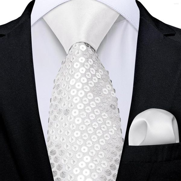 Pajaritas Elegante corbata de lentejuelas blancas con bolsillo cuadrado para hombre y mujer puesta en escena Prom Paillette accesorios corbata regalo al por mayor