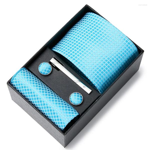 Bow Ties EST Design Tie Mandkerchief Cufflink Set Coldie Box Box Accessoires de mariage Performance à rayures