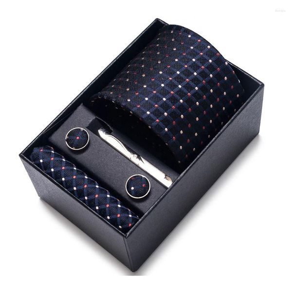 Pañuelos de lazo Venta de fábrica Clásico 65 colores Corbata de seda Pañuelo Conjunto de gemelos Caja de corbata Hombre Azul oscuro Accesorios de boda a rayas Oficina