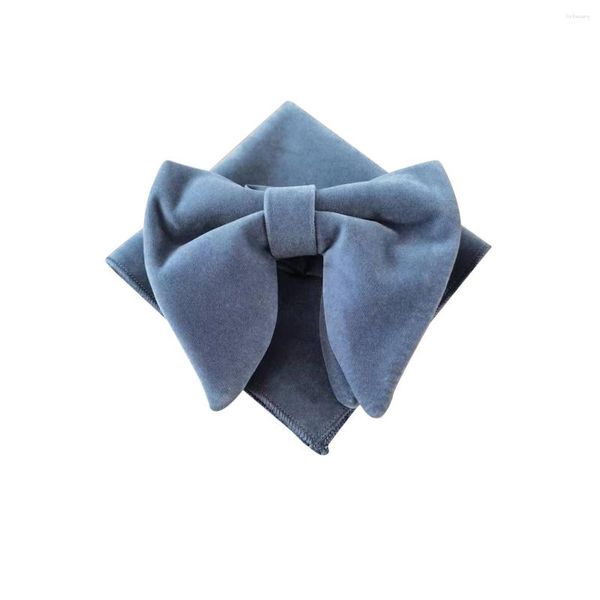 Pajaritas Venta de fábrica LtGray Velvet Hombres de gran tamaño Verde sólido Big Tuxedo Tie Hanky Set Regalo para novio Traje Accesorios Hombres