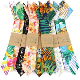 Nœuds papillons Conte de fées Jungle Floral Bright Coloré Imprimé Cravate Pocket Square Set 6cm Cravate en coton Mouchoir Fête de mariage Hommes Cravate