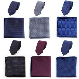 Bow Ties Fashion 6.5cm Silk Solid Guilief Tie Set Grey Bule Bule Dot Rayado Jucquard Pocket Square Traje de ocio para hombres