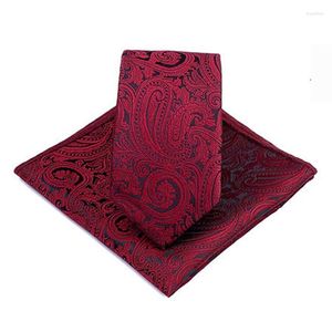 Bow Ties Fashion 6cm Slim Floral Paisley Mandkinchief Tie ensemble Red Yellow Jacquard Handmade Pocket Square Necy for Men Business