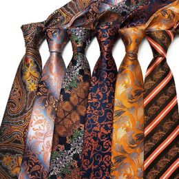 Bow Ties Fashion 8cm Mens Floral Orange Formal Classic Business Coldie Jacquard Woven Neck Tie pour hommes Pêtier de mariée Neccolaires