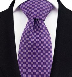 Bow Ties Fashion 8cm Silk Men's Plaid Purple Tie Jacquard Weave Coldie Suit Men Business Wedding Party Foral Neck Gift