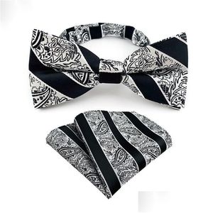 Strikjes Mode Accessoires Stropdas Voor Mannen Bowtie Zakdoek Set Das Vrouwelijke Mannelijke Gestripte Jurk Heren Formele Drop Levering