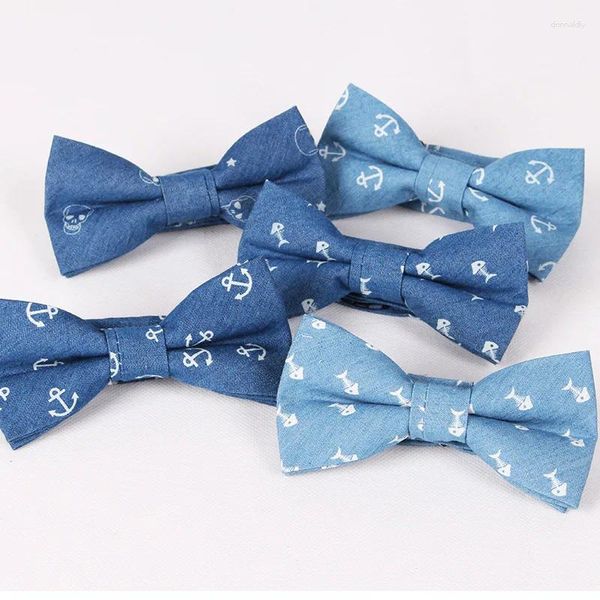 Pañuelos de lazo Moda Ancla Corbata Mariposa de algodón para hombres para trajes Estilo británico Bowtie Blue Fishbone Skulls Impreso Fiesta de boda Cravat