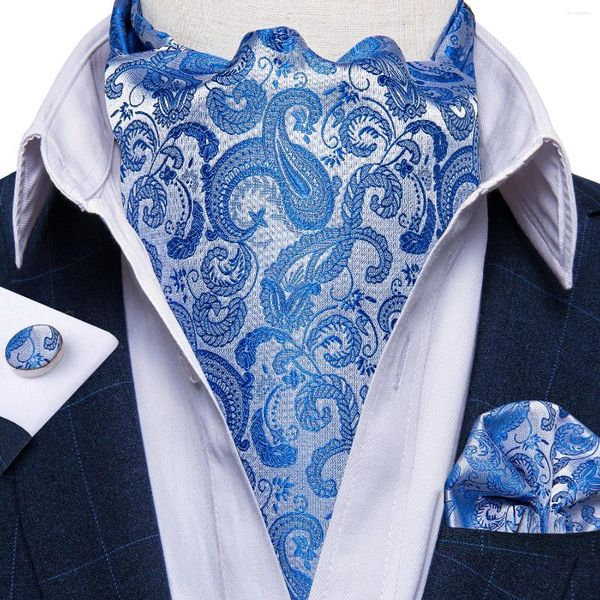 Pajaritas Moda Azul Paisley Ascot Para Hombre Accesorio Lujo Hombres Seda Floral Corbata Pañuelo Gemelos Conjunto Fiesta de negocios Boda