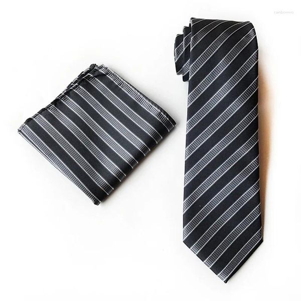 Pajaritas Moda Negocios 8 cm Corbata de poliéster a rayas 25 25 cm Pañuelo para hombres Corbatas Hanky Pañuelo de bolsillo Conjunto a cuadros al por mayor