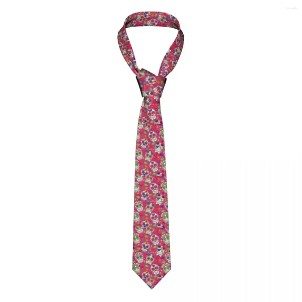 Cravates d'arc Mode Coloré Sucre Crâne Fleur Rose Motif Cravate Pour Bureau Personnalisé Hommes Jour De La Cravate Catholique Morte