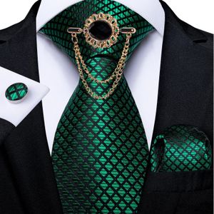 Cravates d'arc Mode Vert Check Hommes Cravate Broche Ensemble Soie Mariage Cravate Mouchoir Boutons De Manchette De Luxe DiBanGu 231005