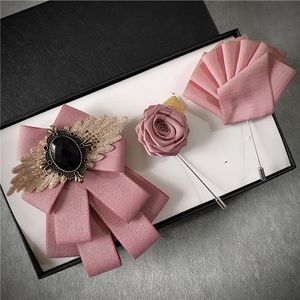 Pajaritas moda hombre hombre hecho a mano coreano novio vestido de boda accesorios occidentales corbata bolsillo toalla broche SetBow