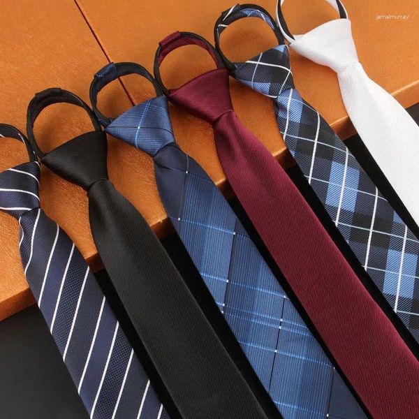 Pajaritas Moda Azul marino Vino Sólido Rayado A cuadros Estampado 6 cm Corbata con cremallera para caballero Boda Fiesta Corbata Traje Accesorios