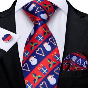 Noeuds papillon mode rouge bleu dessin animé père noël canne en bonbon noël pour hommes 8 cm de large cravate ensemble mouchoir boutons de manchette cadeau