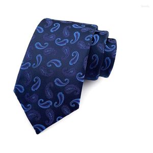 Bow Ties Fashion Silk Mens Tie 8cm breedte man stropdy Long Navy Blue Paisley Patroon voor bruiloftsfeest Gravatas Para huizen yuw12