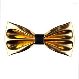 Bow Ties Fashion Ultra Bright Gold Pu Leather Night Shop Stage Host Bruidegomtrek Bowtie voor Men Accessories 2022