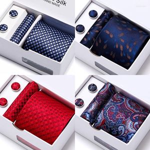Bow Ties Fashion Vangise Marque en gros jacquard Silk Tie Pocket Squares Cufflink Set Coldie Box Sky Blue Striped Fit Formal Formal Party