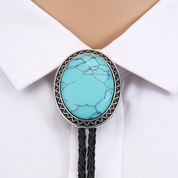 Noeuds papillon Mode Western Cowboy Bolo Cravate Boucle En Métal Avec Des Yeux De Tigre Décoratif Balck En Cuir Chaîne Cravate Hommes Collier Bijoux