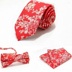 Boogbindingen bloemen stropdas tie zakdoek voor mannen vrije tijd katoen 6 cm kerchief set standaard pack square rode vlinder bruiloft