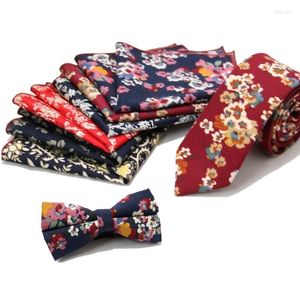 Pañuelos de lazo floral corbata pañuelo para hombres ocio algodón 6 cm conjunto estándar bolsillo cuadrado mariposa roja