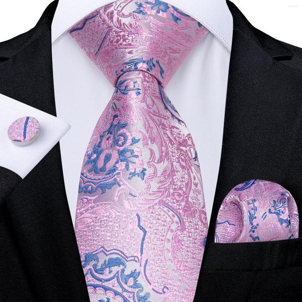 Bow Ties for Men 2023 Luxury Pink Blue Paisley Silk Business Boder Farty Tip Pocket Pocket Square Gematlinks Accesorios Regalo