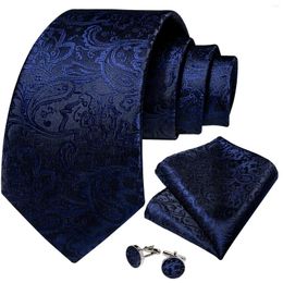 Bow Ties for Men 2023 Luxury Royal Blue Paisley Silk Wedding Elegant Mens Accessoires Neck and Mandkerchief Cuffers Gift