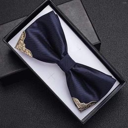 Bow Ties Formal British Style Neck Tie Loissine Metal Bling Bowknot Classic For Men Couleur solide Accessoire pour hommes pré-attachés