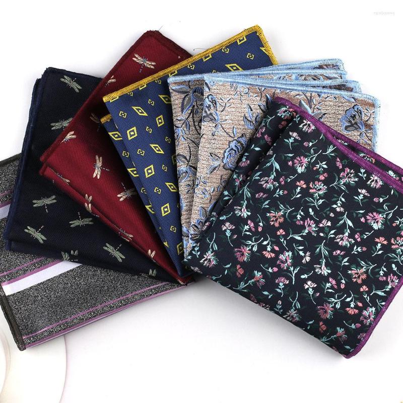 Bow Ties Formal Polyester Pocket Square 24CM Navy Dragonfly Pineapple Floral Handkerchief Suit Neckties Accessories Wedding Hanky Gift