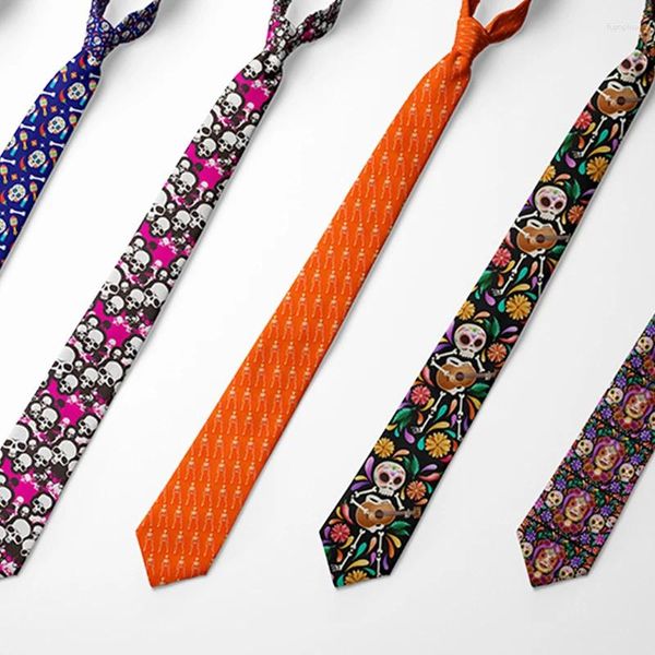 Pajaritas divertidas para hombre con estampado 3D de calavera calle tendencia Bar Halloween Cosplay fiesta corbata 8 cm uso diario elegante corbata de colocación