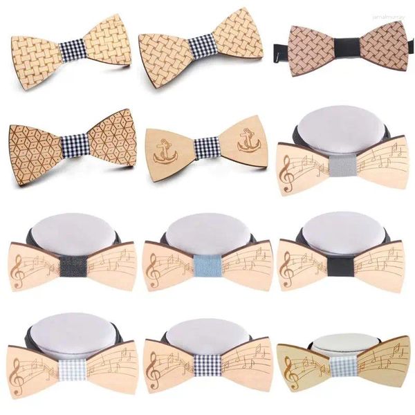 Bow Ties Gentleman Handmade Wooden Bowtie Musical Note Boat Hook Pattern Men Kids Party Necktie Bowknot Wedding Accessoy