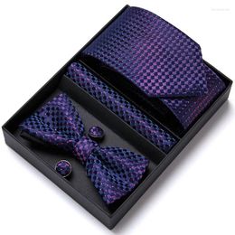 Cravates d'arc Coffret cadeau Mode Soie Jacquard Cravate Hanky Cufflink Bowtie Set pour hommes d'affaires fête de mariage